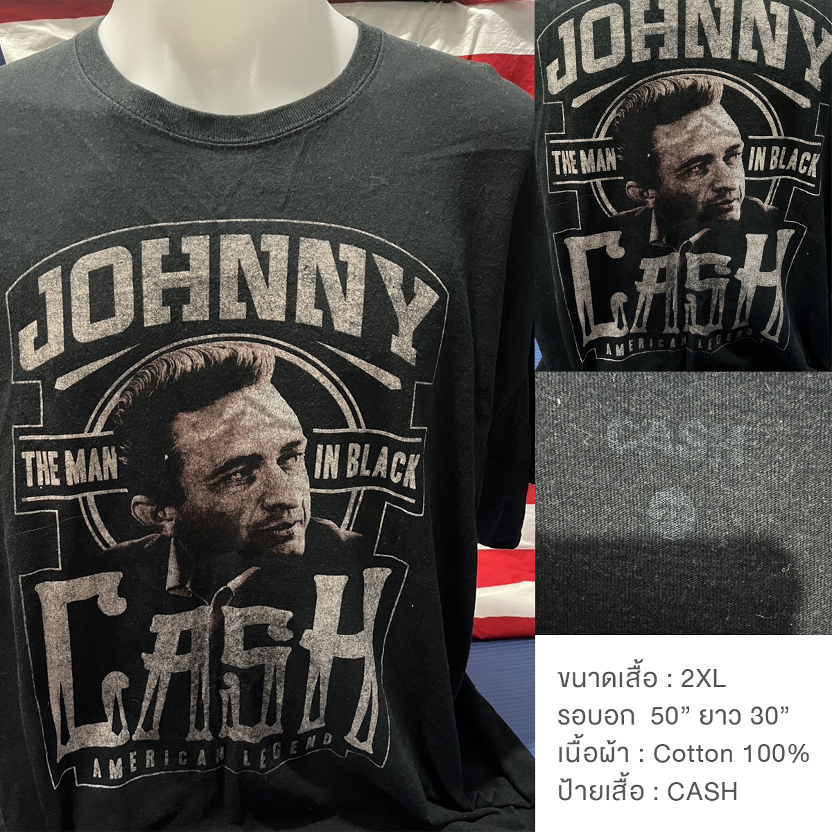 เสื้อยืดนักร้องวินเทจ มือสอง Vintage T-Shirt Johnny Cash งานป้าย CASH