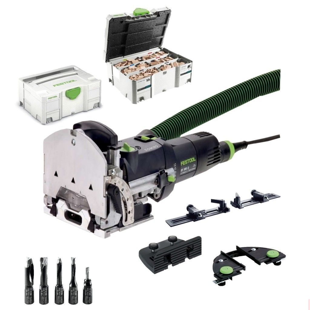 FESTOOL DF 500 Q-set Max - Domino Dowel Jointer with Trim Stop, Cross Stop and 1060 Assortment Package Deal - เครื่องเจาะเดือยโดมิโนชุดเต็มพร้อมดอกเจาะ 5 ขนาดและชุดลูกโดมิโน DF500 Q-set Max