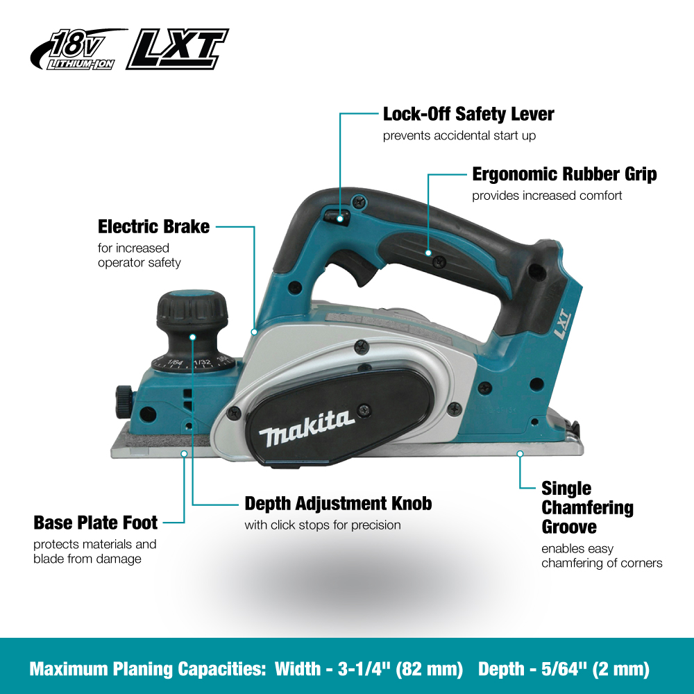 MAKITA DKP180Z Cordless 18V Wood Planer (Tool only- without battery and charger) - กบไสไม้ไร้สาย ใช้แบตเตอรี่ Li-Ion 18V มากีต้า รุ่น DKP180Z (ไม่มีแบตเตอรี่ ไม่มีแท่นชาร์จ)