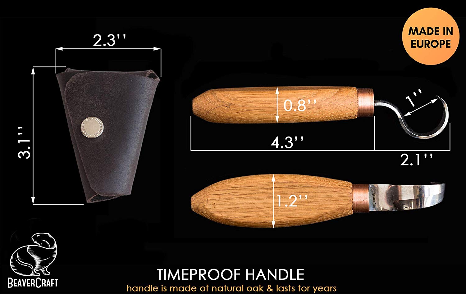 BeaverCraft Wood Carving Hook Knife with Leather Sheath for Carving Spoons Kuksa Bowls and Cups Spoon - ชุดมีกแกะสลักขุดไม้ทำช้อนหรือถ้วยไม้ มาพร้อมซองหนังสำหรับป้องกันคมมีด(Made in Ukraine)