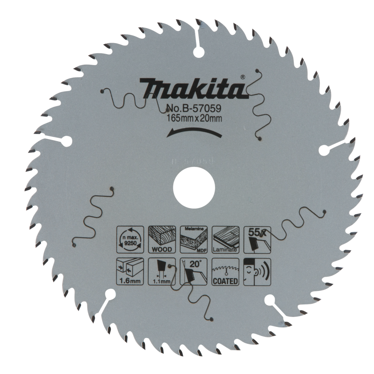 Makita B-56166 - 165mm x 20mm Bore 48T Tracksaw Saw Blade - ใบเลื่อยสำหรับเลื่อยรางขนาด 165มม รูเพลา 20มม ขนาด 48 ฟัน B-56166