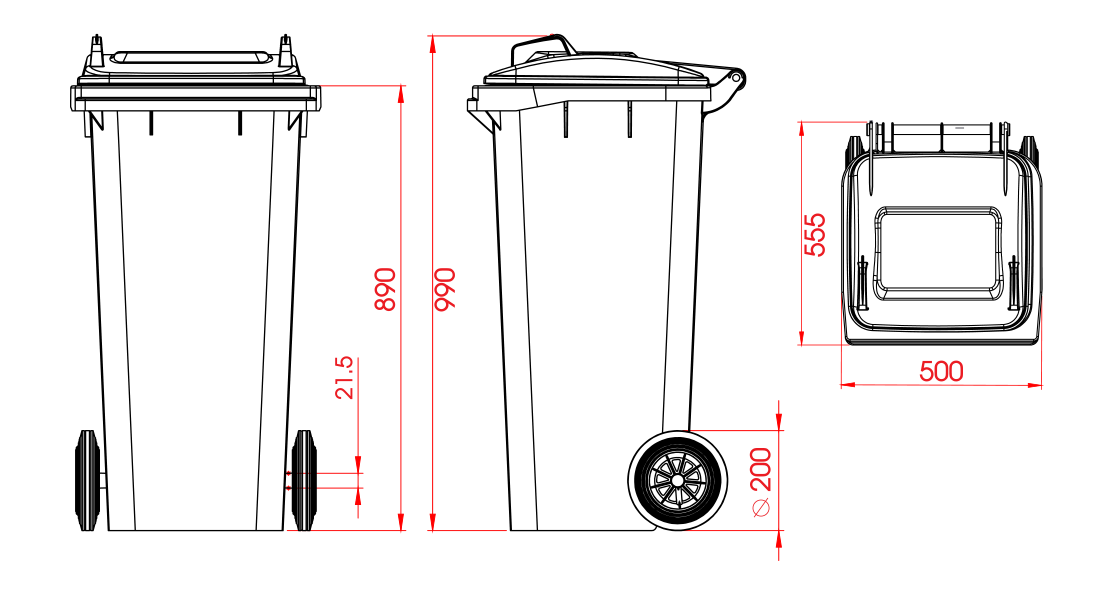 ถังขยะใหญ่พร้อมล้อเข็น 120 ลิตร ฝาเรียบ (สีขาว)