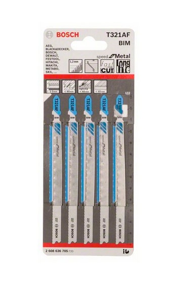 BOSCH T321AF - PRO Metal Pipes and Profiles Jigsaw Blades - ใบเลื่อยจิ๊กซอว์สำหรับการตัดท่อ และแนวขอบโลหะรุ่น T321AF - 2608636705
