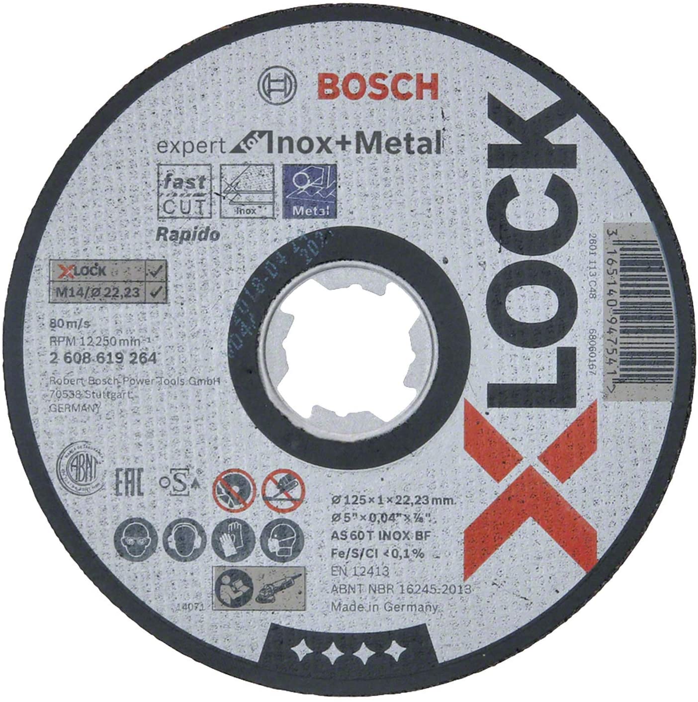 BOSCH Straight Cutting Disc Expert (for INOX and Metal, X-Lock, Ø125 mm, Bore Diameter: 22.23 mm, Thickness: 1.6 mm) - ใบตัด X-Lock 125 มม. x 1.6 มม. T41 (Expert Inox) - 2608619265