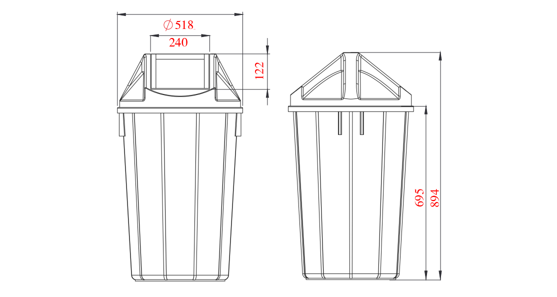 ถังขยะทรงกลม ฝาแกว่ง 100 ลิตร