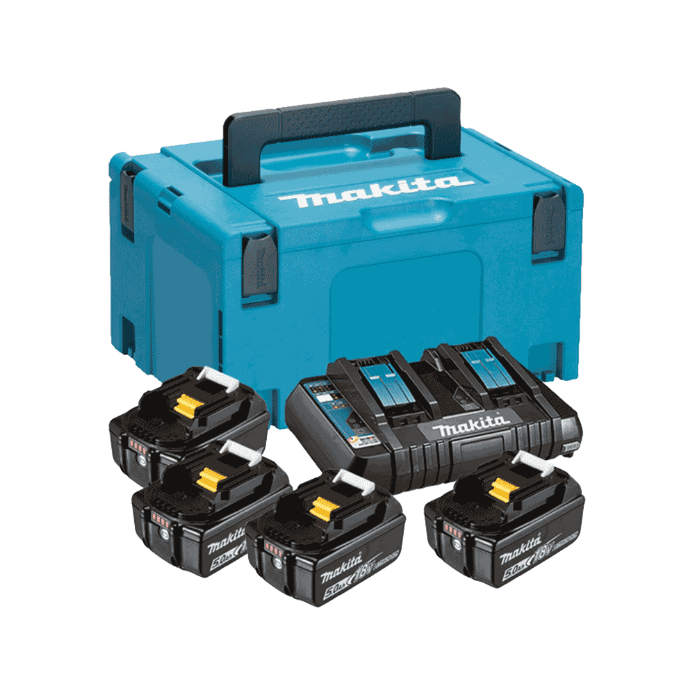 MAKITA MKP3PT184 Makita Power Source Kit - ชุดแบตเตอรี่ BL1850B 18 โวลท์ 5 แอมป์ 4ก้อน พร้อมแท่นชาร์ท DC18RD x1 ในกล่อง Makpac