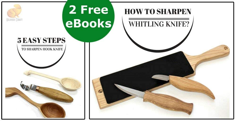 BeaverCraft Wood Spoon Carving Tools Kit- ชุดมีดแกะสลักไม้สำหรับขุดช้อน ถ้วย 3 เล่ม พร้อมหนังลับและไขลับคม มาพร้อมม้วนซองใส่มีด และไม้สำหรับเริ่มทำงาน (Made in Ukraine)