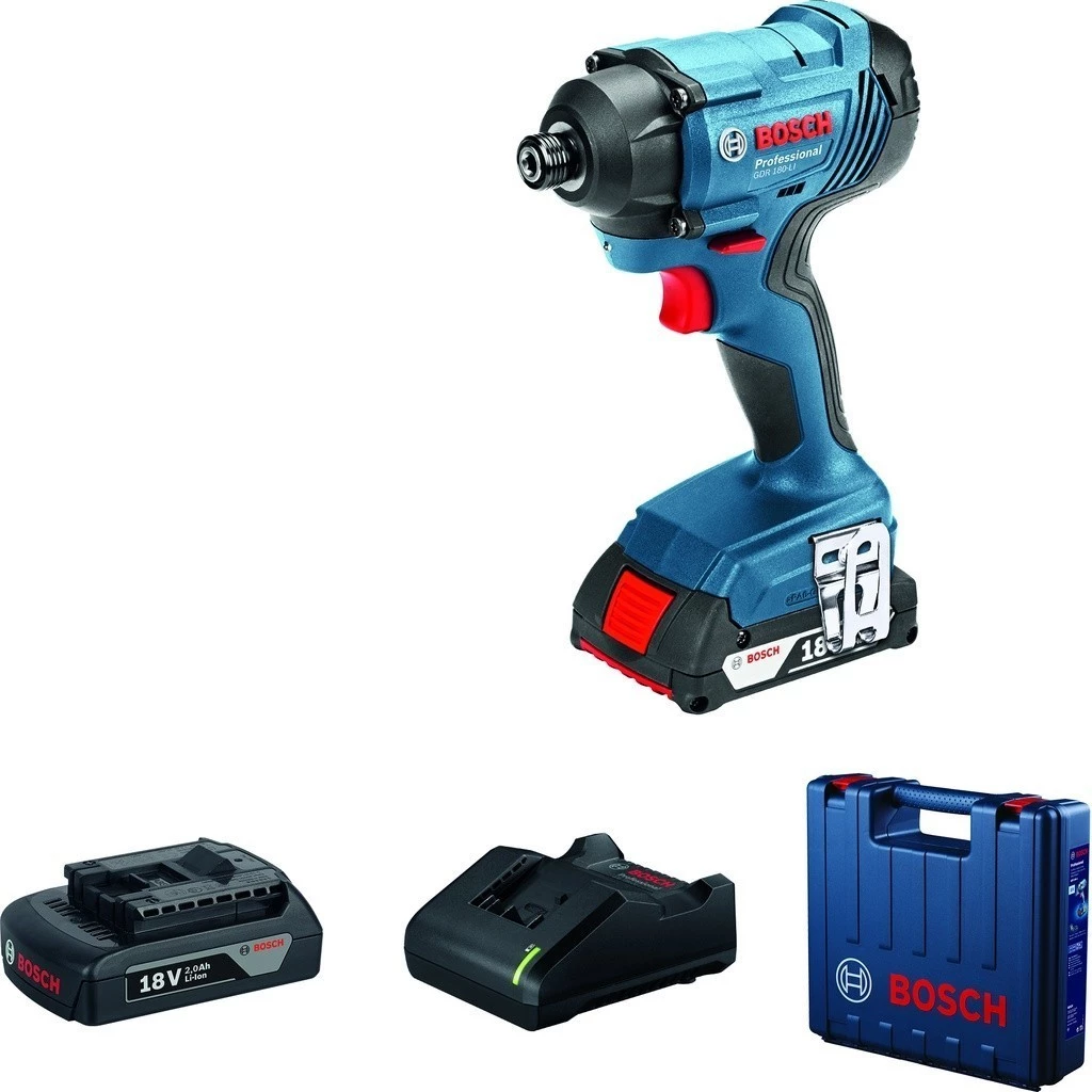 BOSCH GDR 180-LI Cordless Impact Driver with 2x 2.0Ah batteries and charger - สว่านไขควงกระแทกไร้สาย Li-Ion 18V บ็อช รุ่น GDR 180-LI พร้อมแบตเตอรี่ 2.0Ah x2 ก้อน และแท่นชาร์จ -