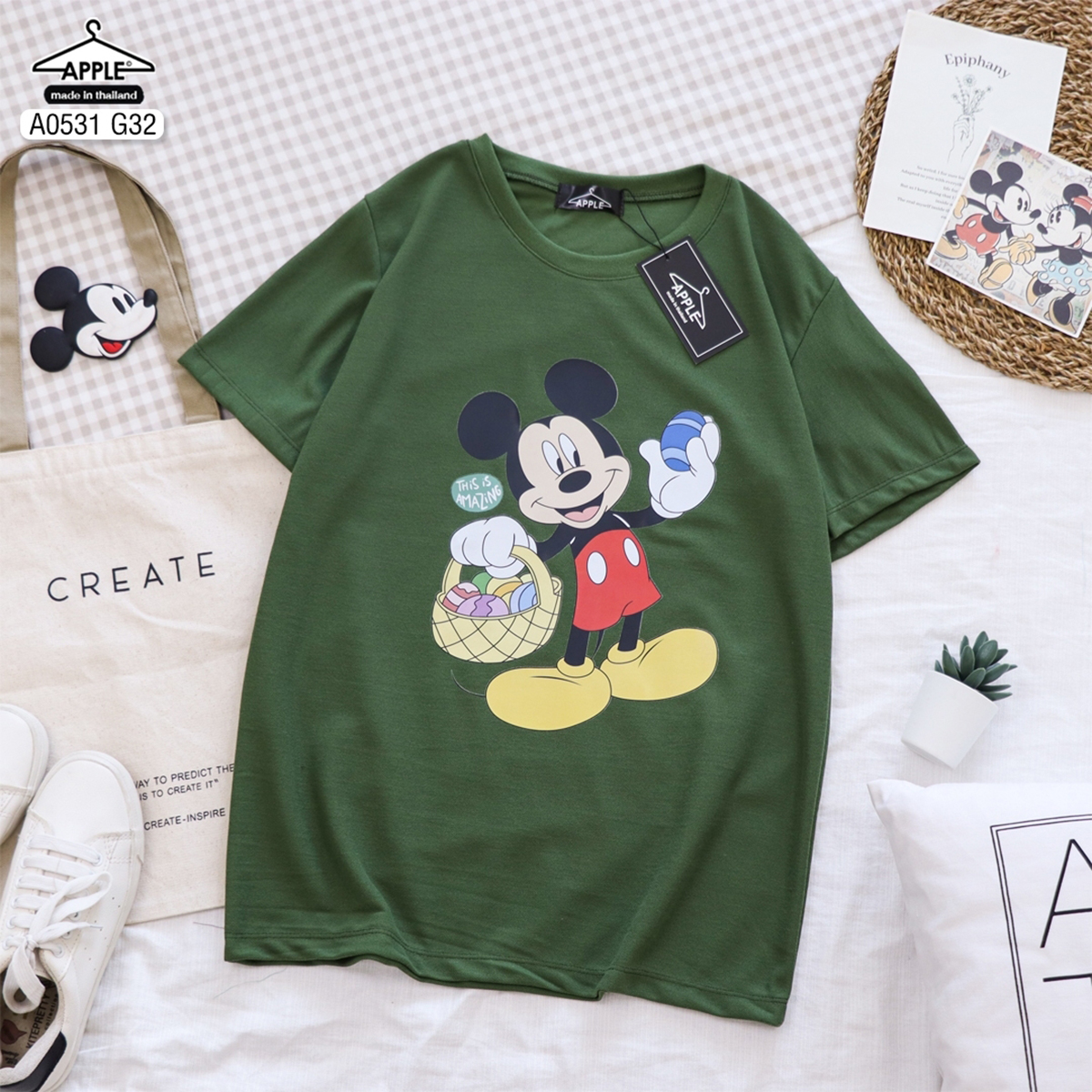 เสื้อยืดมิกกี้เมาส์ วินเทจ Mickey Mouse ทรงเสื้อ UNISEX ลายน่ารัก เสื้อฟรีไซส์ เนื้อผ้าโปโล