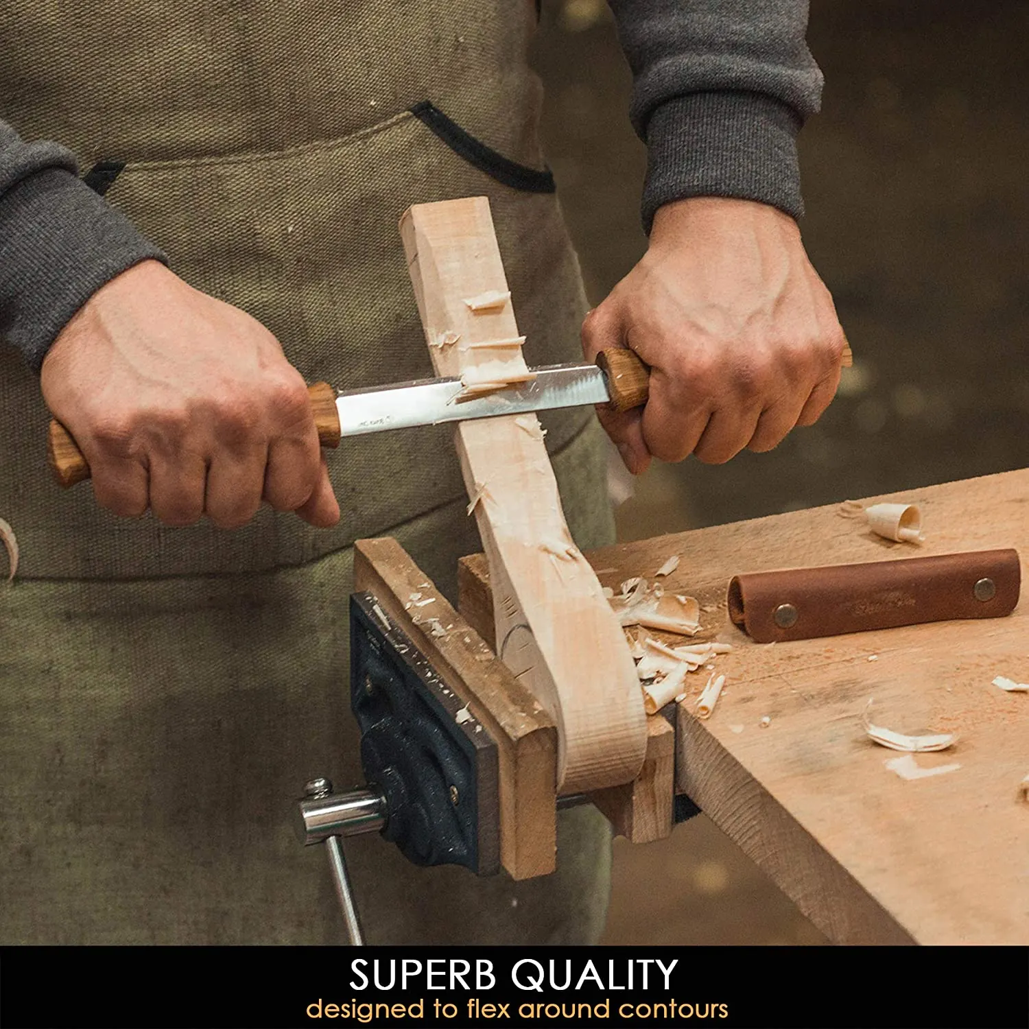 BeaverCraft DK1S - Drawknife with Oak Handle in Leather Sheath - มีดถากไม้ด้ามไม้โอ๊ค มาพร้อมซองหนัง รุ่น DK1S