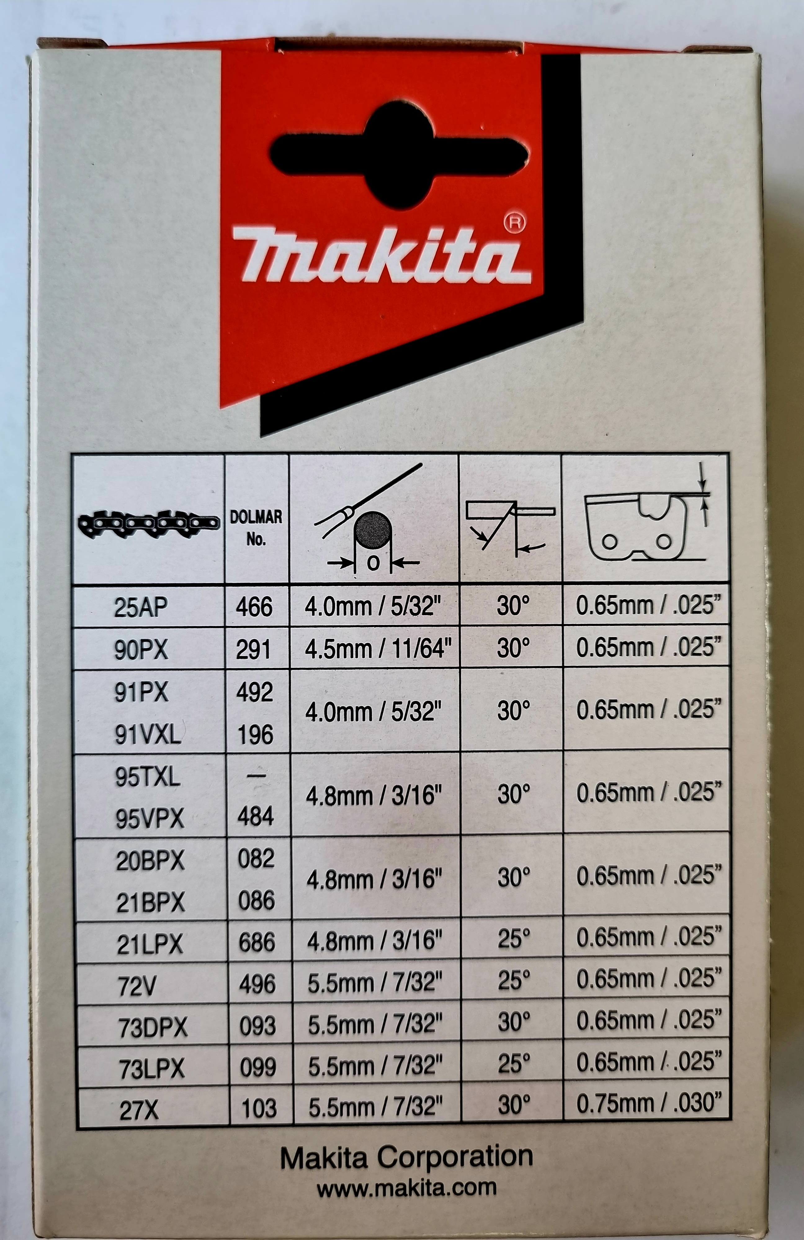 MAKITA 191H00-0 10" (250mm) Saw Chain, 3/8", .043" (Type- 90PX) for Makita DUC254Z - ใบเลื่อยโซ่ขนาด 10 นิ้ว (250มม) (แบบ 90PX) สำหรับเลื่อยโซ่ มากีต้ารุ่น DUC254Z - 191H00-0 (มาแทนรุ่น 199075-5)