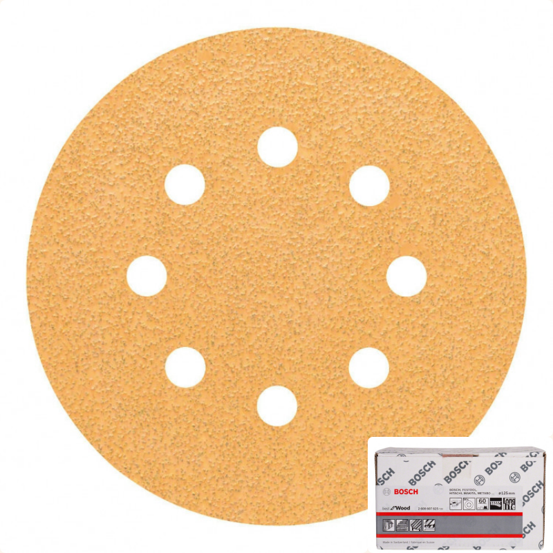 BOSCH C470 125mm Random Orbit Sanding Sheets- Best for Wood and Paint- กระดาษทรายกลมบ็อช 5 นิ้ว 8 รู (Made in Switzerland)