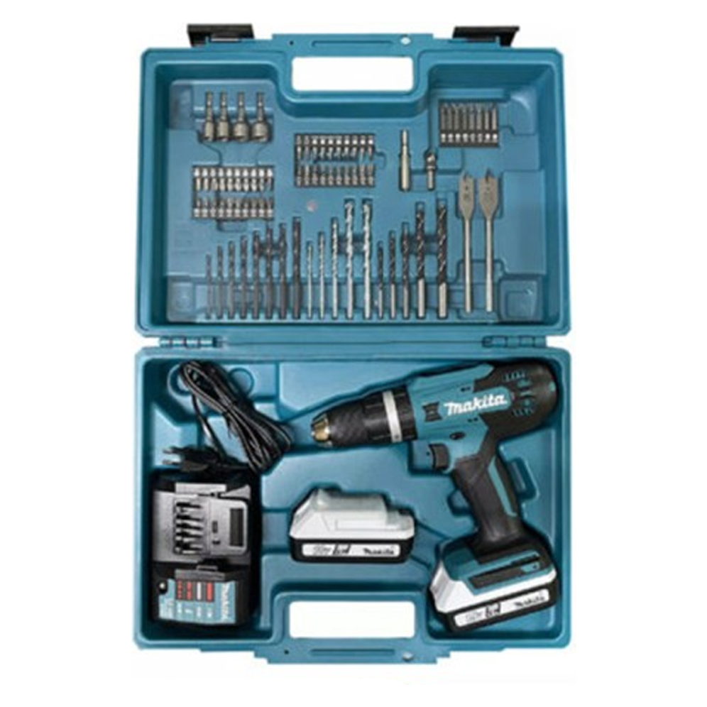 MAKITA DF488D005 Cordless Driver Drill 18 V 1.5 Ah Li-ion incl. spare battery, incl. charger with 74pcs accessories- สว่านไขควงไร้สาย Li-Ion 18V (แบต 1.5Ah x2 ก้อน) พร้อมอุปกรณ์ประกอบ 74ชิ้น รุ่น DF488D005