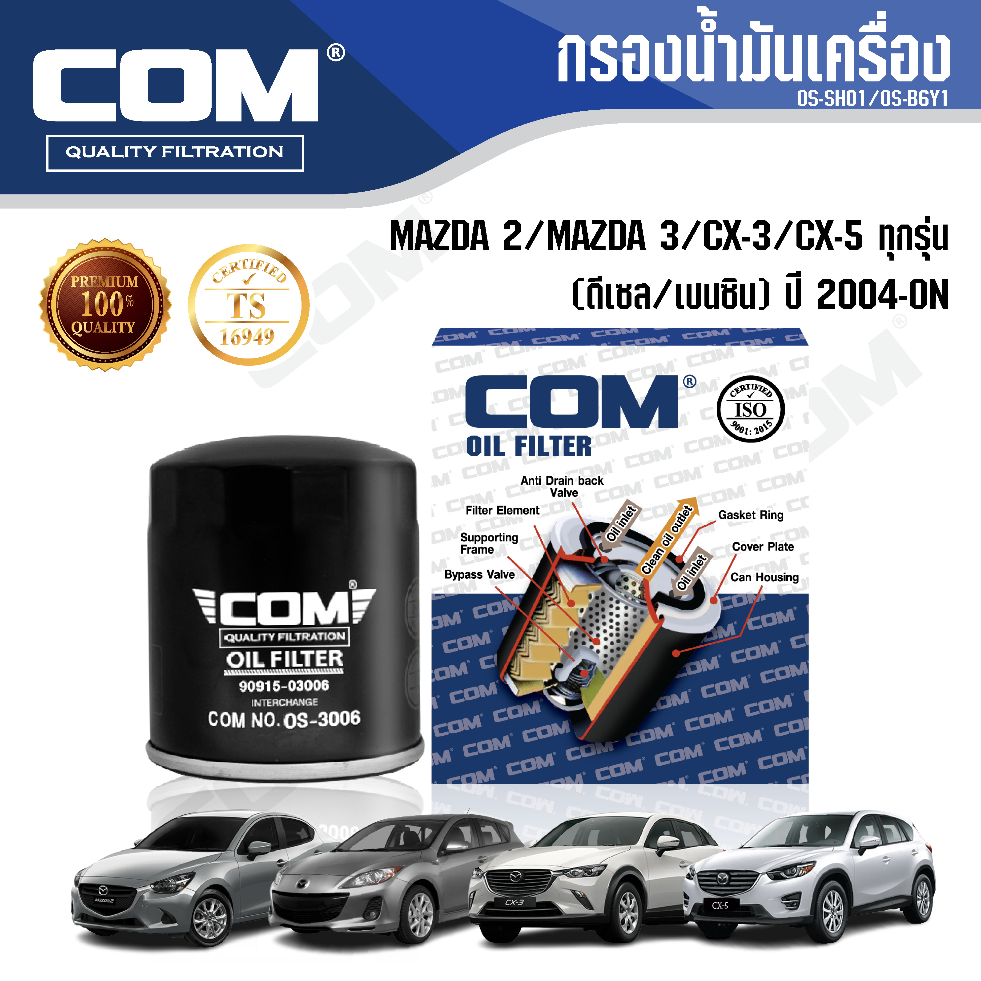 กรองน้ำมันเครื่อง MAZDA 2 / MAZDA 3 / CX3 / CX5 เครื่องยนต์ ดีเซล,เบนซิน