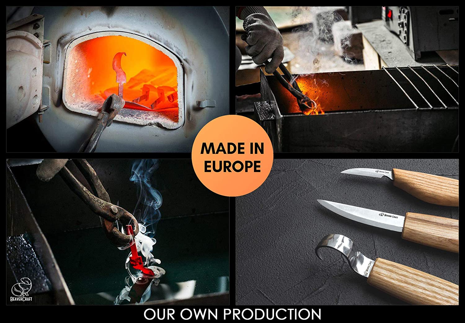 BeaverCraft Wood Spoon Carving Tools Kit- ชุดมีดแกะสลักไม้สำหรับขุดช้อน ถ้วย 3 เล่ม พร้อมหนังลับและไขลับคม มาพร้อมม้วนซองใส่มีด และไม้สำหรับเริ่มทำงาน (Made in Ukraine)