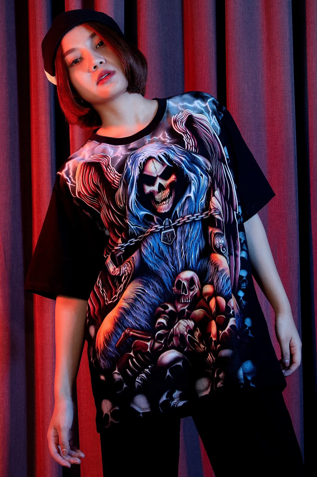เสื้อยืด OVP Oversize เนื้อผ้าCotton 100% ลาย Dark Skull หัวกระโหลก สกรีนแน่น สีออฟเซ็ต งานสกรีนกลืนกับเนื้อผ้า