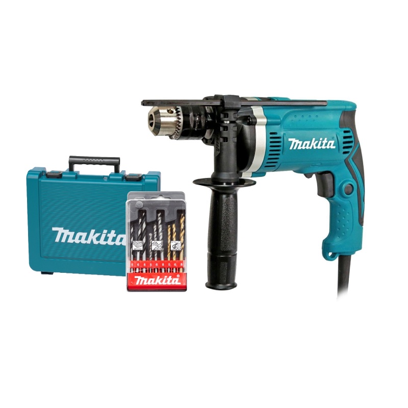 MAKITA HP1630KSP Corded Drill Driver - สว่านเจาะกระแทกไฟฟ้า 16mm. 710W พร้อมกล่องเก็บอุปกรณ์ และชุดดอกเจาะ 9 ดอก