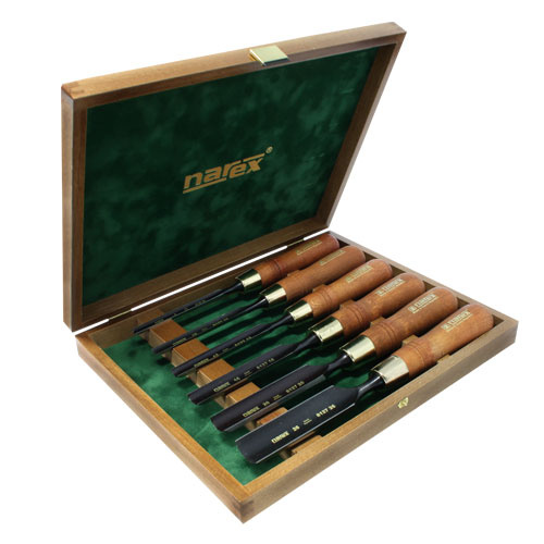 NAREX 853300 Set of forged firmer gouges PREMIUM in wooden box -ชุดสิ่วเล็บมือรุ่นพรีเมียมในกล่องไม้ (Made in Czech Republic)
