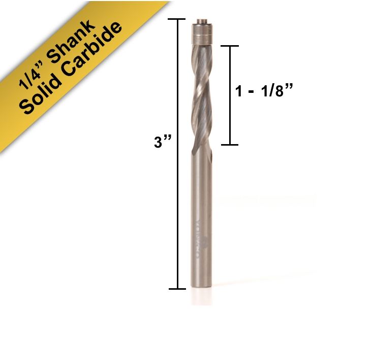 YONICO Solid Carbide Flush Trim Up-cut Spiral Router Bit - 1/4" Shank - ดอกทริมเมอร์เดินตามแบบชนิดคาร์ไบด์ทั้งแท่ง ลูกปืนล่างคมแบบเกลียว 2 ชุด แกน 1/4 นิ้ว U.S.A. - YN-FT14121-USC