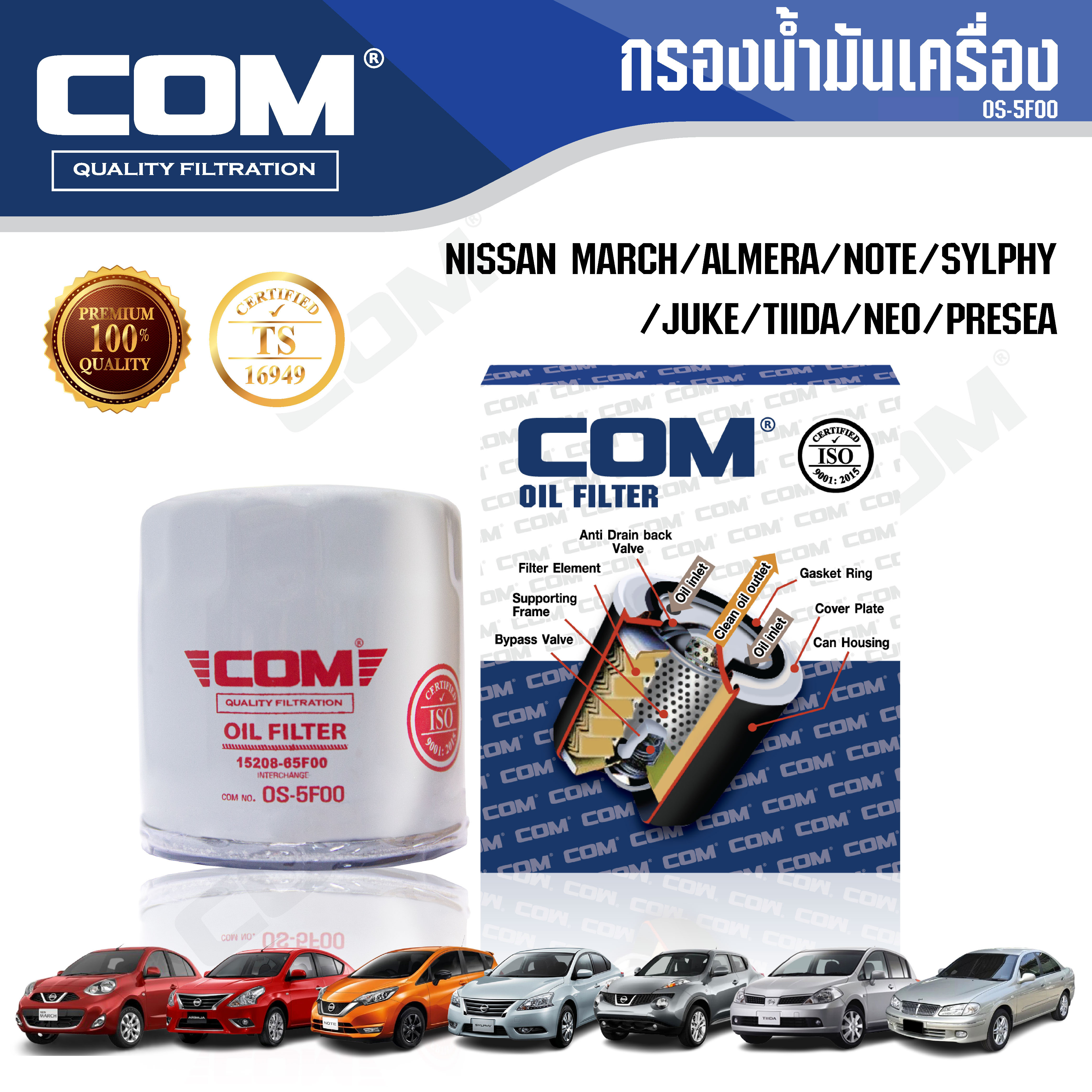 กรองน้ำมันเครื่อง NISSAN MARCH มาร์ช / ALMERA อัลเมร่า / NOTE โน๊ต 1.2 / SYLPHY ซิลฟี่ 1.6,1.8 / JUKE จู๊ค / TIIDA ทีด้า / NEO นีโอ / PRESEA พรีเซีย