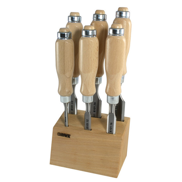 NAREX 877601 Set of bevel edge chisels in wooden stand, WOOD LINE PROFI - ขุดสิ่ว 6 เล่มกับที่ตั้งไม้ (Made in Czech Republic)