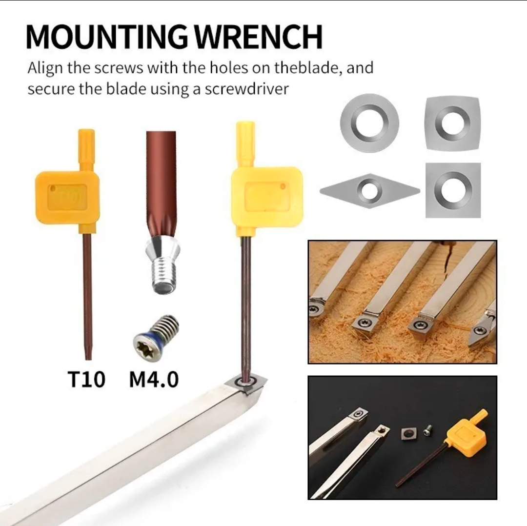 XCAN DK0384PCMH - Standard Size Wood Lathe Turning Tool Set with Carbide Insert 4pcs in Wooden Box - มีดกลึงปลายคาร์ไบด์ขนาดมาตรฐาน ชุด 4 เล่ม ในกล่องไม้ XCAN รุ่น DK0384PCMH