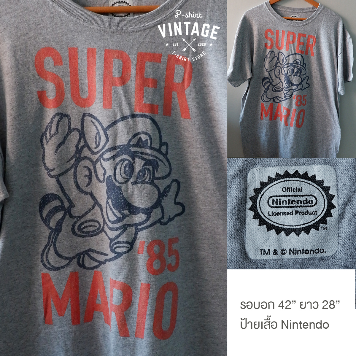 เสื้อยืดวินเทจมือสอง Vintage T-Shirt ลายการ์ตูน Super Mario Bros ซูเปอร์มาริโอ้ มือสอง