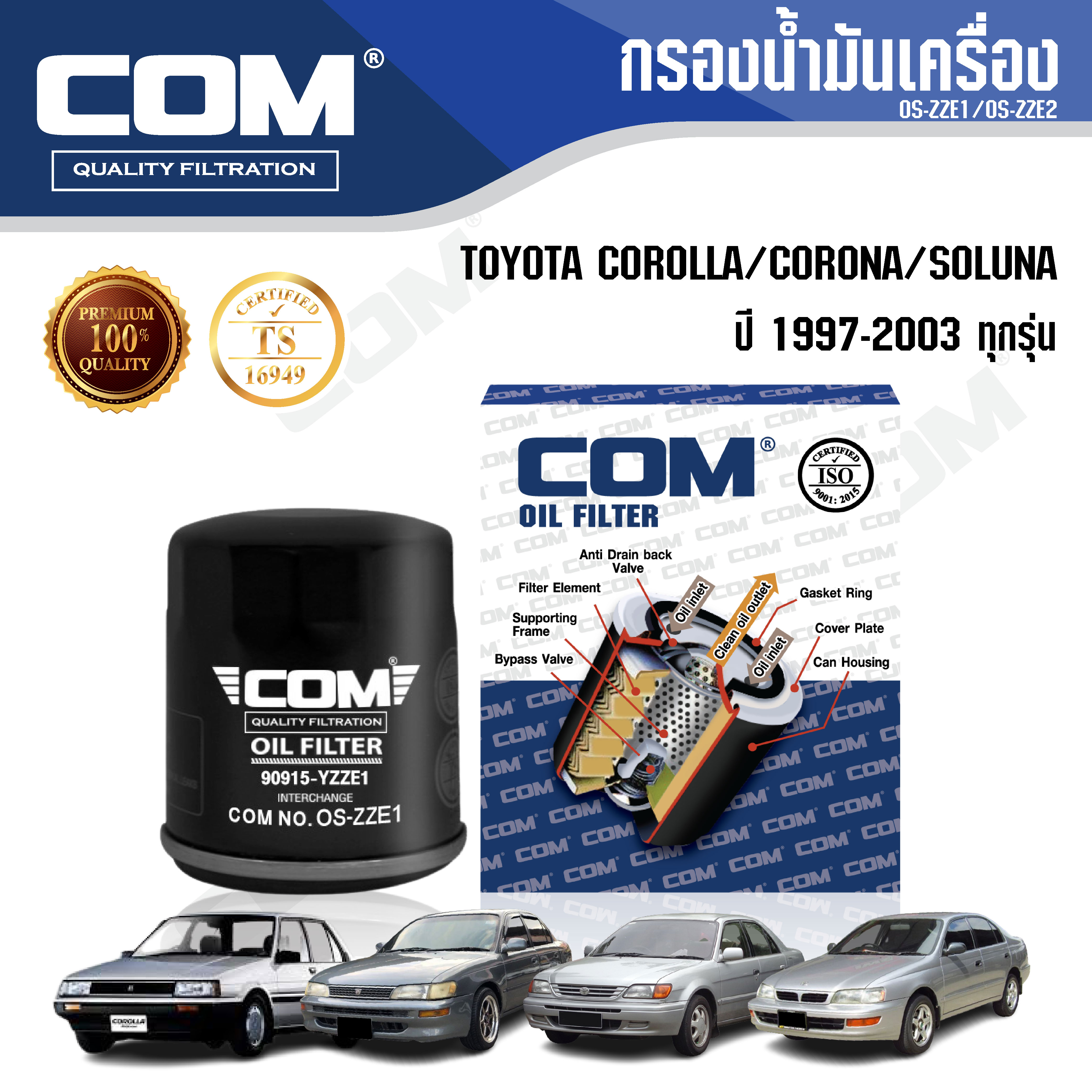 กรองน้ำมันเครื่อง TOYOTA COROLLA โคโรล่า, CORONA โคโรน่า, SOLUNA โซลูน่า 1.5 AL50 ปี 1997-2003