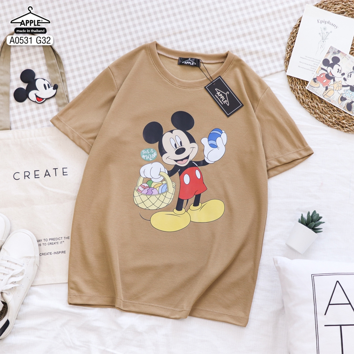 เสื้อยืดมิกกี้เมาส์ วินเทจ Mickey Mouse ทรงเสื้อ UNISEX ลายน่ารัก เสื้อฟรีไซส์ เนื้อผ้าโปโล