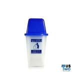 ถังขยะใสทรงเหลี่ยม พร้อมฝาครอบสีน้ำเงินขนาด 40 ลิตร