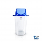 ถังขยะใสทรงหกเหลี่ยม 56 ลิตร ฝาสี แบบแกว่ง (มีตัวต่อที่ฝา พิมพ์ลาย) สีน้ำเงิน