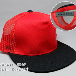 หมวกฮิปฮอปตาข่ายสีแดงปีกดำ