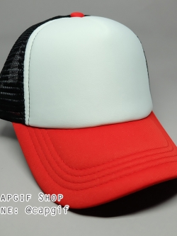 หมวกแ๊ปตาข่ายสีดำหน้าขาวปีกสีแดง