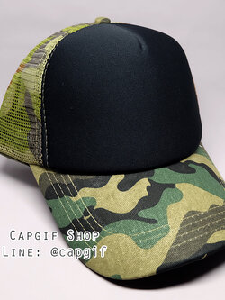 หมวกแก๊ปตาข่ายลายทหารหน้าดำปีกลายหทาร