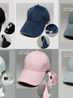 หมวกแก๊ปผ้าคอตตอนเกรดเอสีพื้น งานไทยสวย รุ่นปีกแซนวิช ด้านหลังปรับเลื่อนแบบบัคเคิ้ลสีเงิน