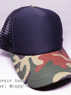 หมวกแก๊ปตาข่ายดำหน้าดำปีกลายทหาร