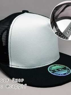 หมวกฮิปฮอปตาข่ายสีดำหน้าขาวปีกดำ