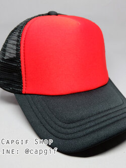 หมวกแก๊ปตาข่ายสีดำหน้าแดง