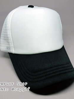 หมวกแก๊ปตาข่ายสีขาวปีกดำ