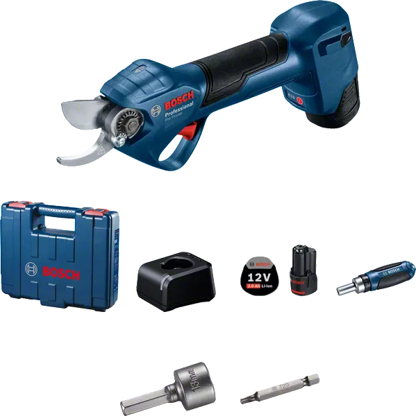 BOSCH Pro Pruner - Cordless Secateur with 1x 2.0Ah batteries and Charger - เครื่องตัดแต่งกิ่งไม้ไร้สาย ใช้แบตเตอรี่ 12โวล์ท (พร้อมแบตเตอรี่ 12โวล์ท 2.0Ah 1ก้อน และแท่นชาร์ท) - 06019K10K1