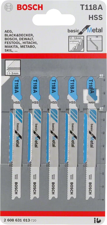 BOSCH T118A Jigsaw Blades Basic for Metal - ใบเลื่อยจิ๊กซอว์ตัดโลหะบ๊อช รุ่น T118A - 2608631013